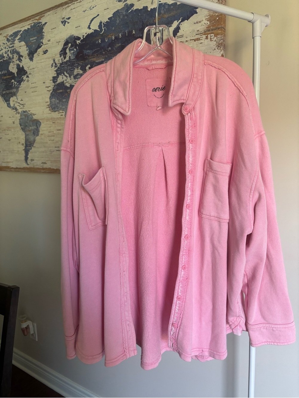 aerie Light Pink Fleece Button-Up Shirt Jacket